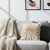 H and S Collection Cotton Tufted Flower Cushion, Brown, Packshot View