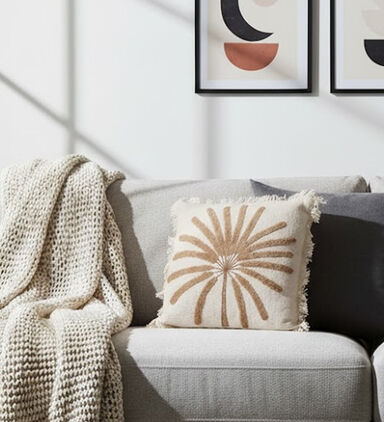 H and S Collection Cotton Tufted Flower Cushion, Brown, Packshot View