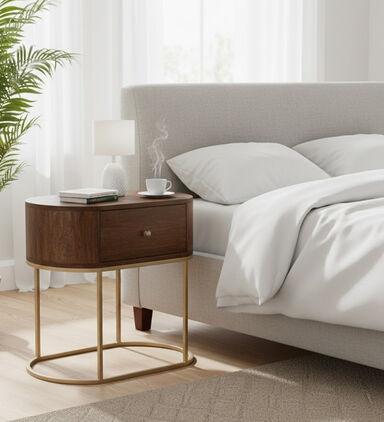 Home Deco and More Alexa 1-drawer Oval Bedside Table, Packshot View
