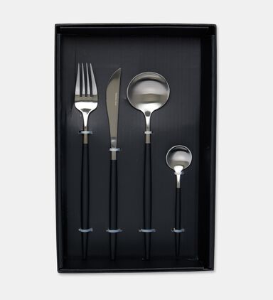 Home Deco and More Stainless Steel 18/10 Matt-finish 24-piece Cutlery Set, Black, Packshot View