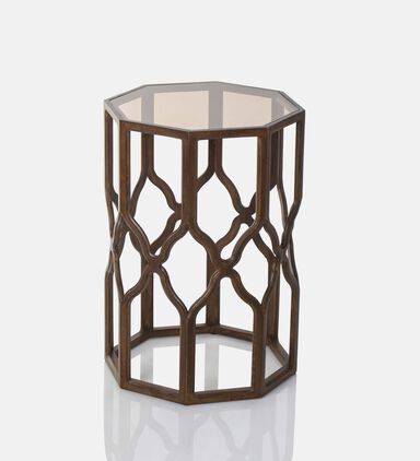 Home Deco and More Octa Wood Glass Top Side Table, Packshot View