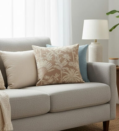 H and S Collection Palm Tree-inspired Print Square Cushion, Packshot View