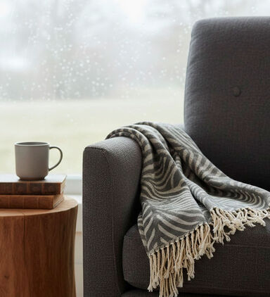 H and S Collection Cotton Woven Plaid Throw, Beige, Packshot View