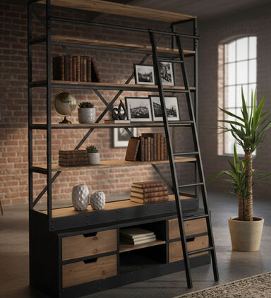 Home Deco and More Hawk Ladder Drawer Pine Bookcase, Packshot View