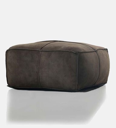 Home Deco and More Elmer Suede Leather Square Pouf, Olive, Packshot View