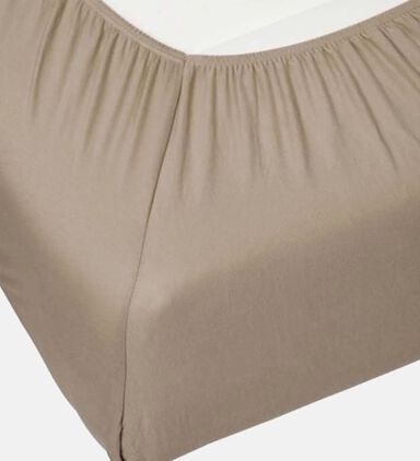 Home Deco and More Cotton Satin Bed Fitted Sheet, Taupe, 160x200-cm, Packshot View