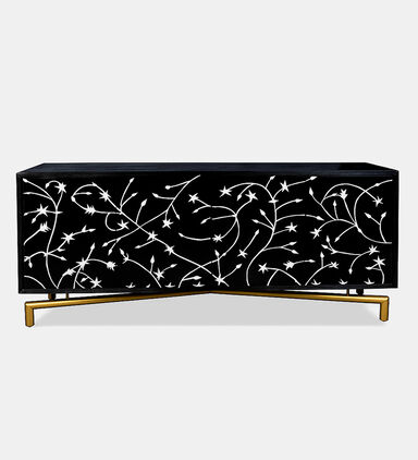 Home Deco and More Flora Mango Wood Iron Buffet Brass Stand, Packshot View