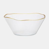 Home Deco and More Glass Large Rippled Gold Rim Bowl, Packshot View