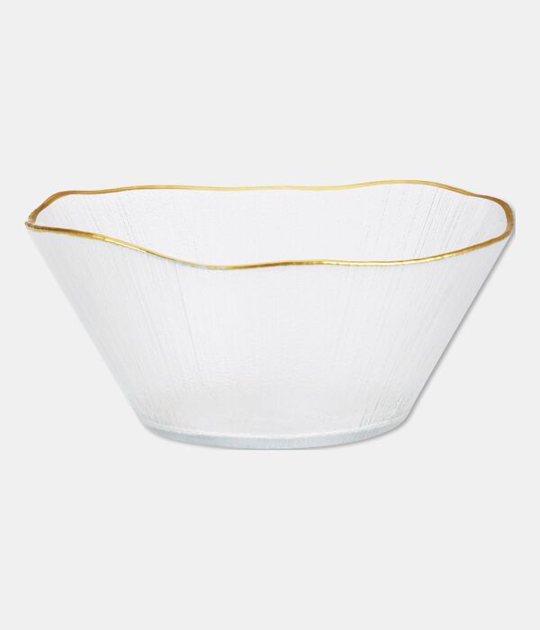 Home Deco and More Glass Large Rippled Gold Rim Bowl, Packshot View image number null