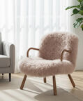 Home Deco and More Fur Round Wood Armrests Armchair, Packshot View