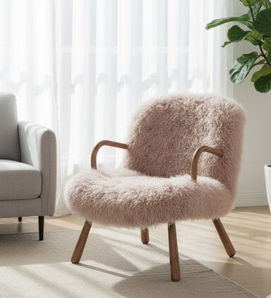 Home Deco and More Fur Round Wood Armrests Armchair, Packshot View