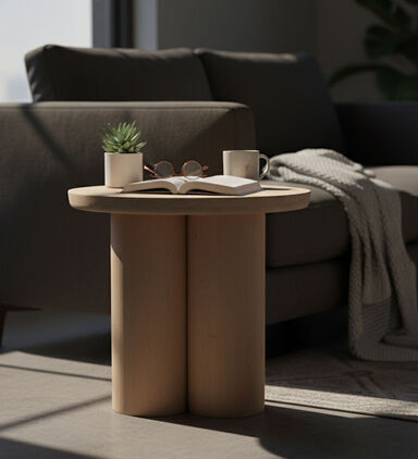Home Deco and More Spherical Acacia Wood Side Table, Packshot View
