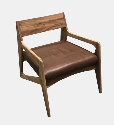 Home Deco and More Allegro Leather Acacia Arm Chair, Brown, 60x77.5x72-cm, Packshot View