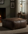 Home Deco and More Elmer Suede Leather Square Pouf, Olive, Packshot View