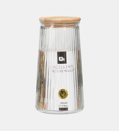 Bamboo Lid Glass Ribbed Jar
