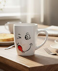 Home Deco and More Stoneware Smiling Face Handled Mug, Packshot View