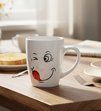 Home Deco and More Stoneware Smiling Face Handled Mug, Packshot View