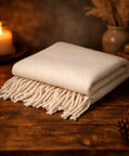 Home and Styling Plaid-textured Fringes Blanket, White, Packshot View