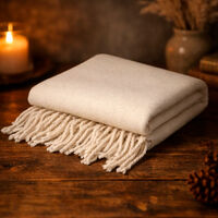 Home and Styling Plaid-textured Fringes Blanket, White, Packshot View