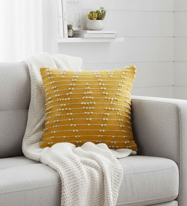 Home and Styling Cotton Embroidered Square Filled And Vaccumed Cushion, Yellow, 45x45-cm, Packshot View