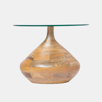 Home Deco and More Tally Wooden Glass Side Table, Natural, Packshot View