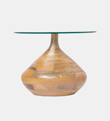 Home Deco and More Tally Wooden Glass Side Table, Natural, Packshot View