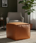 Home Deco and More Cuby Suede Leather Square Pouf, Terracotta, Packshot View