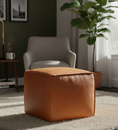 Home Deco and More Cuby Suede Leather Square Pouf, Terracotta, Packshot View