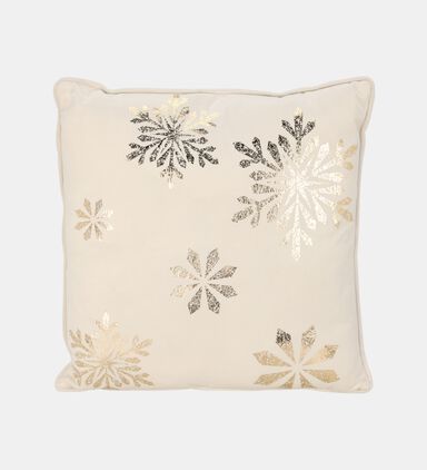 Home and Styling Snowflake Plush Velvet Front Cushion, Off-white, Packshot View