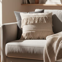 Home and Styling Cotton Tassels Vaccumed Cushion, Packshot View