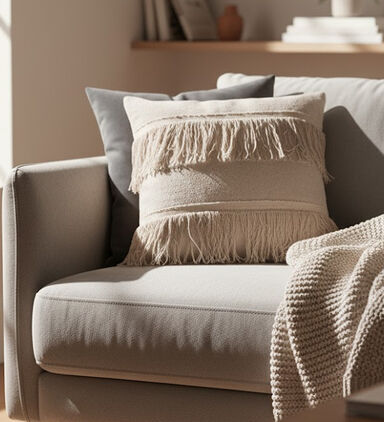 Home and Styling Cotton Tassels Vaccumed Cushion, Packshot View