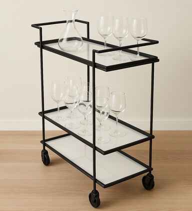 Home Deco and More Jitsu Wheeled Iron Marble Bar Trolley, Packshot View