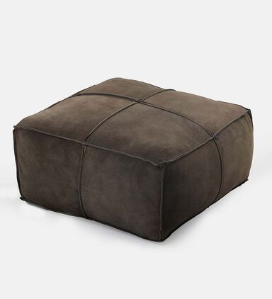 Home Deco and More Elmer Suede Leather Square Pouf, Olive, Packshot View