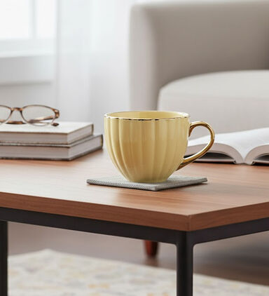 Home Deco and More Porcelain Gold-rimmed Mug, Yellow, Packshot View