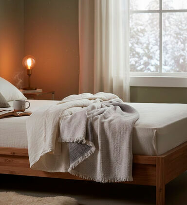 Home Deco and More Carpi Wool Cotton Blend Throw, Taupe, Packshot View