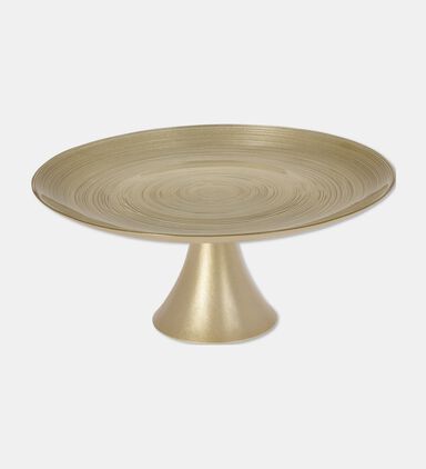 Home Deco and More Brushed Gold Shallow Cake Stand, Gold, 28-cm, Packshot View