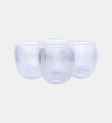 Double Wall Stripe Clear Glass Mug 4-piece Set - 120ml