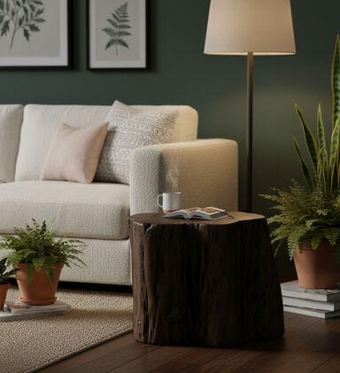 Home Deco and More Tefon Acacia Wood Trunk Side Table, Packshot View