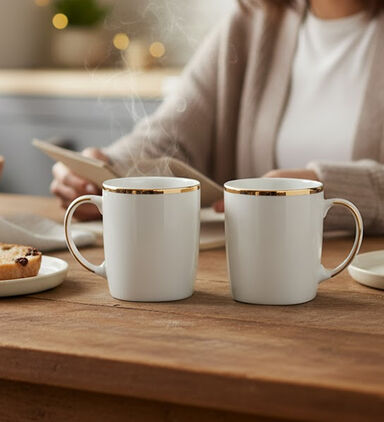 Home Deco and More Gold-rimmed Porcelain Mug, Packshot View