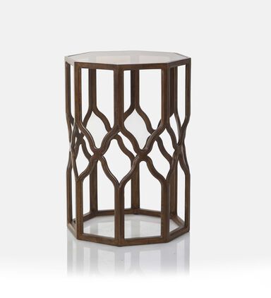 Home Deco and More Octa Wood Glass Top Side Table, Packshot View