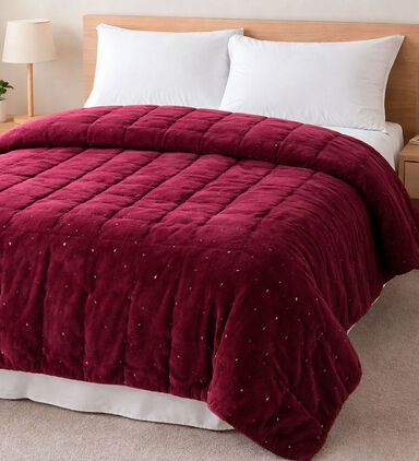 Home Deco and More Velvet Embroidered Bed Cover, Burgundy, 180x240-cm, Packshot View
