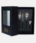 Home Deco and More Stainless Steel 18/10 Matt-finish 24-piece Cutlery Set, Black, Packshot View