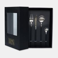Home Deco and More Stainless Steel 18/10 Matt-finish 24-piece Cutlery Set, Black, Packshot View