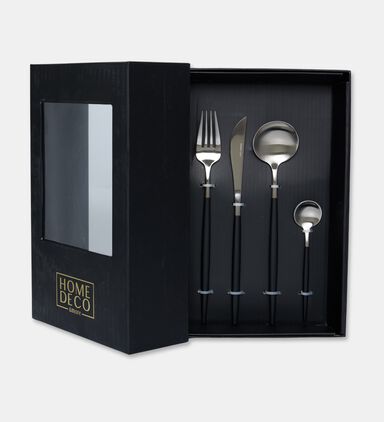 Home Deco and More Stainless Steel 18/10 Matt-finish 24-piece Cutlery Set, Black, Packshot View