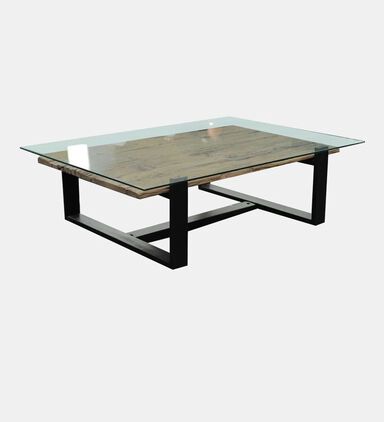 Home Deco and More Cuba Glass Top Wooden Coffee Table, Packshot View