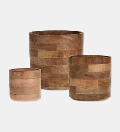 Home Deco and More Mango Wood 3-piece Flowerpot Set, Packshot View