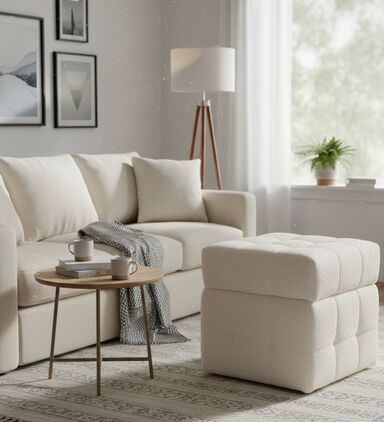 Home Deco and More Removable Lid Storage Pouf, White, Packshot View