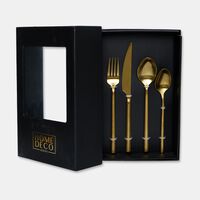 Home Deco and More Stainless Steel 18/0 Shiny-finish 24-piece Cutlery Set, Gold, Packshot View