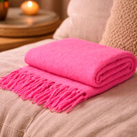 Home Deco and More Plaid Woven Rectangular-shaped Throw, Pink, Packshot View