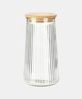 Bamboo Lid Glass Ribbed Jar